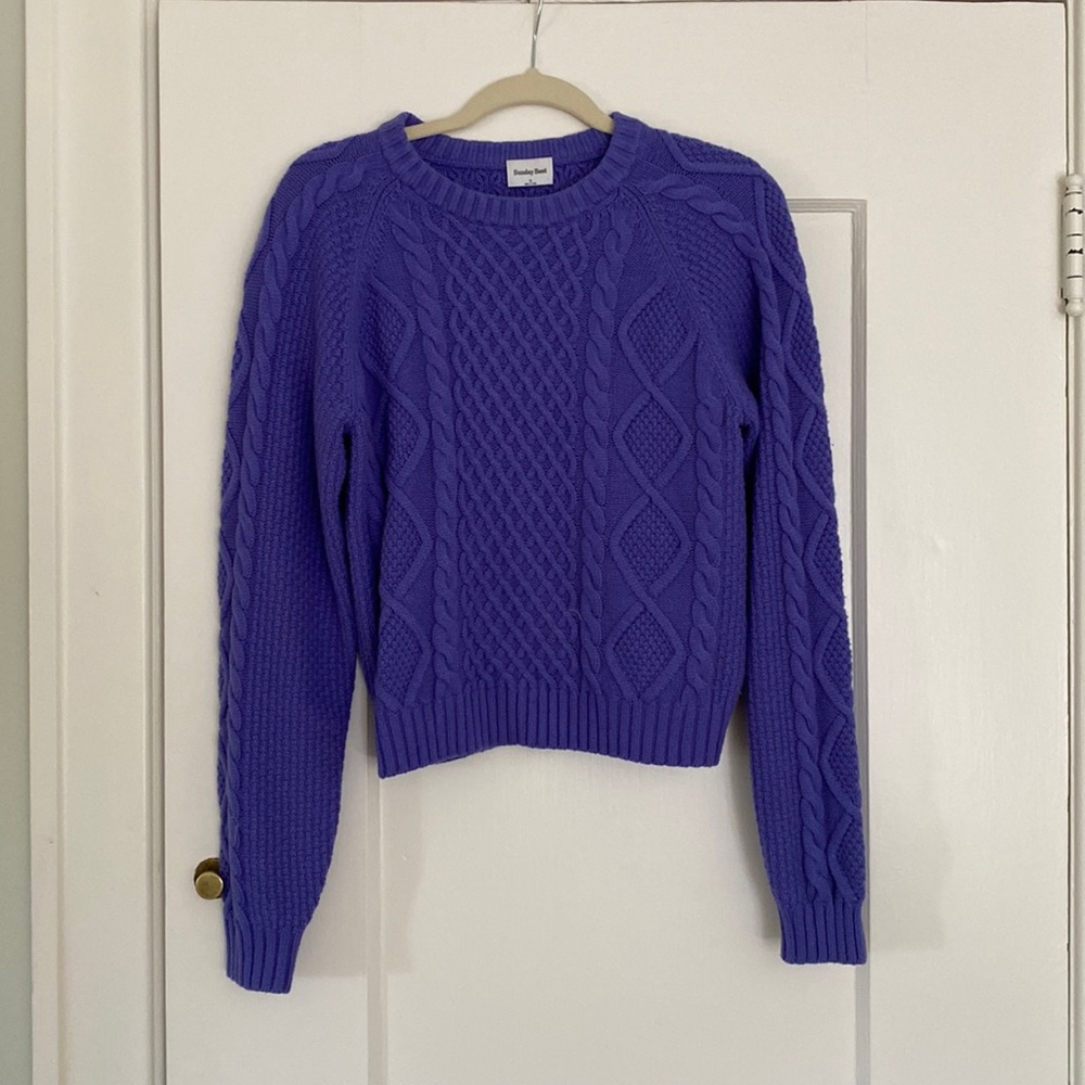 Aritzia Sunday Best Lima Sweater; Purple Wool Blend Crew Cable Knit